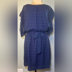 A. BYER Navy Blue Sheath Midi Dress With Tie Waist Belt‎ Size Large NWT